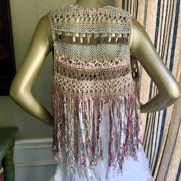 EUC Free People A Stitch In Time Crochet Knit Fringe Sweater Vest - Picture 8 of 10